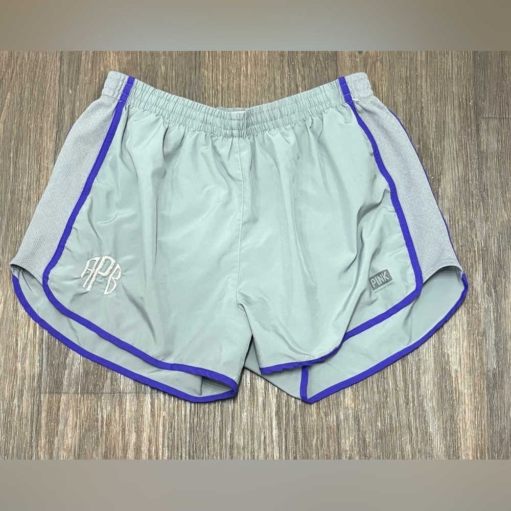 PINK Victoria’s Secret Athletic Running Shorts Gray Purple Trim Size M